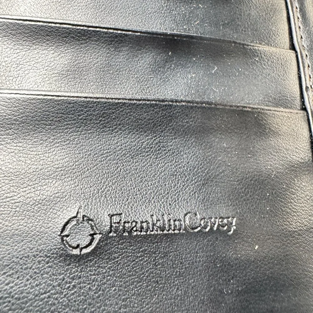 Franklin Covey Black Vegan Leather Zippered Binder Compact Sz Organizer 6 Rings